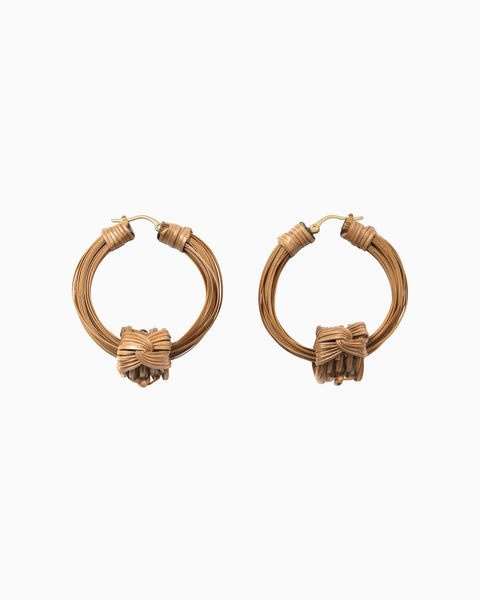 Bamboo Bundled-Plait Hoop Earrings - brown