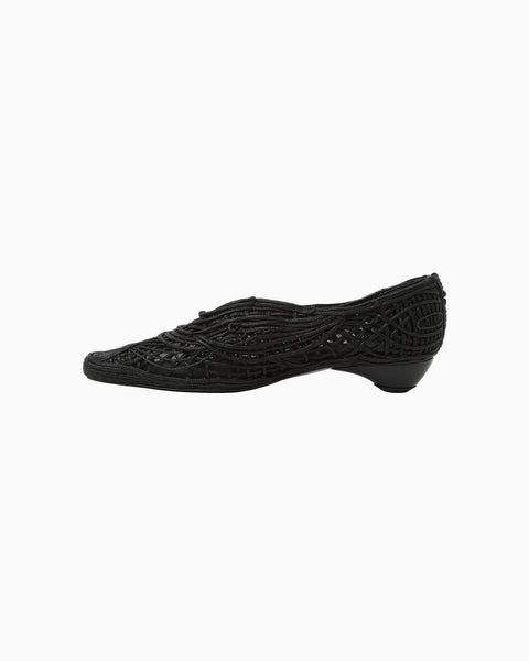 Cord Embroidery Egg Heel Pumps - black