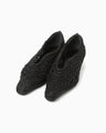Cord Embroidery Egg Heel Pumps - black