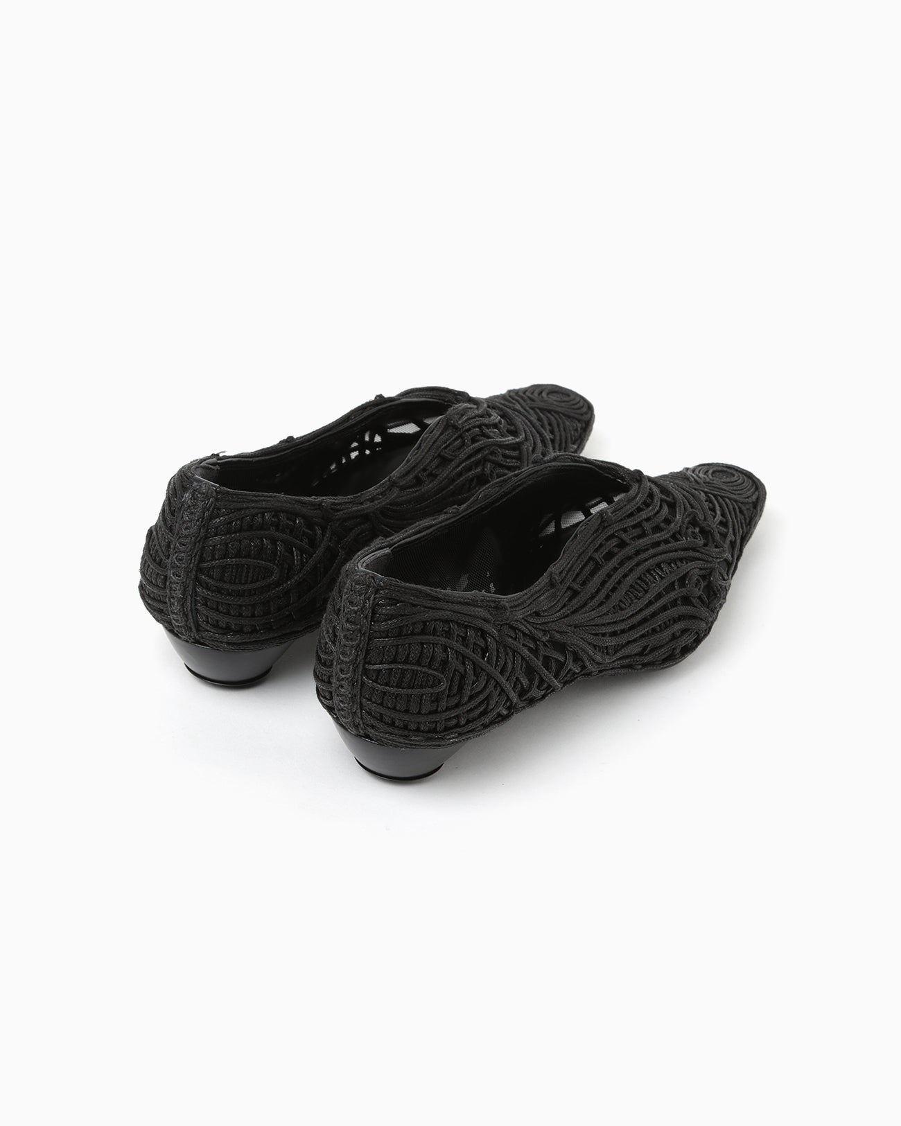 Cord Embroidery Egg Heel Pumps - black