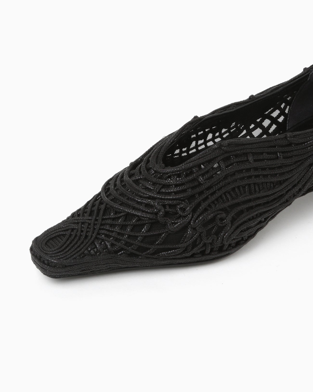 Cord Embroidery Egg Heel Pumps - black