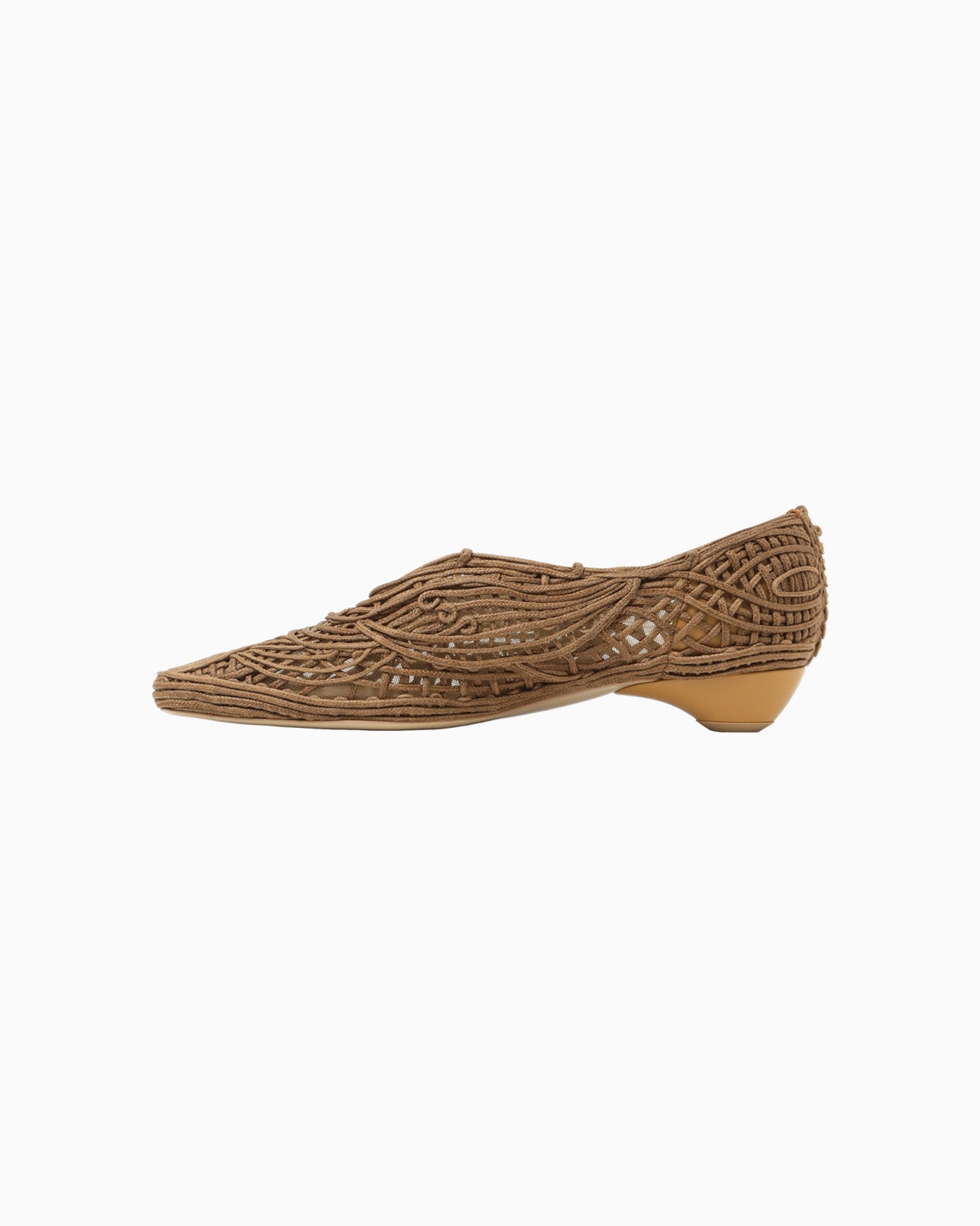 Cord Embroidery Egg Heel Pumps - brown