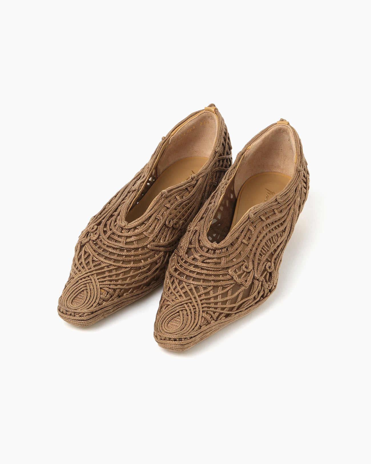 Cord Embroidery Egg Heel Pumps - brown