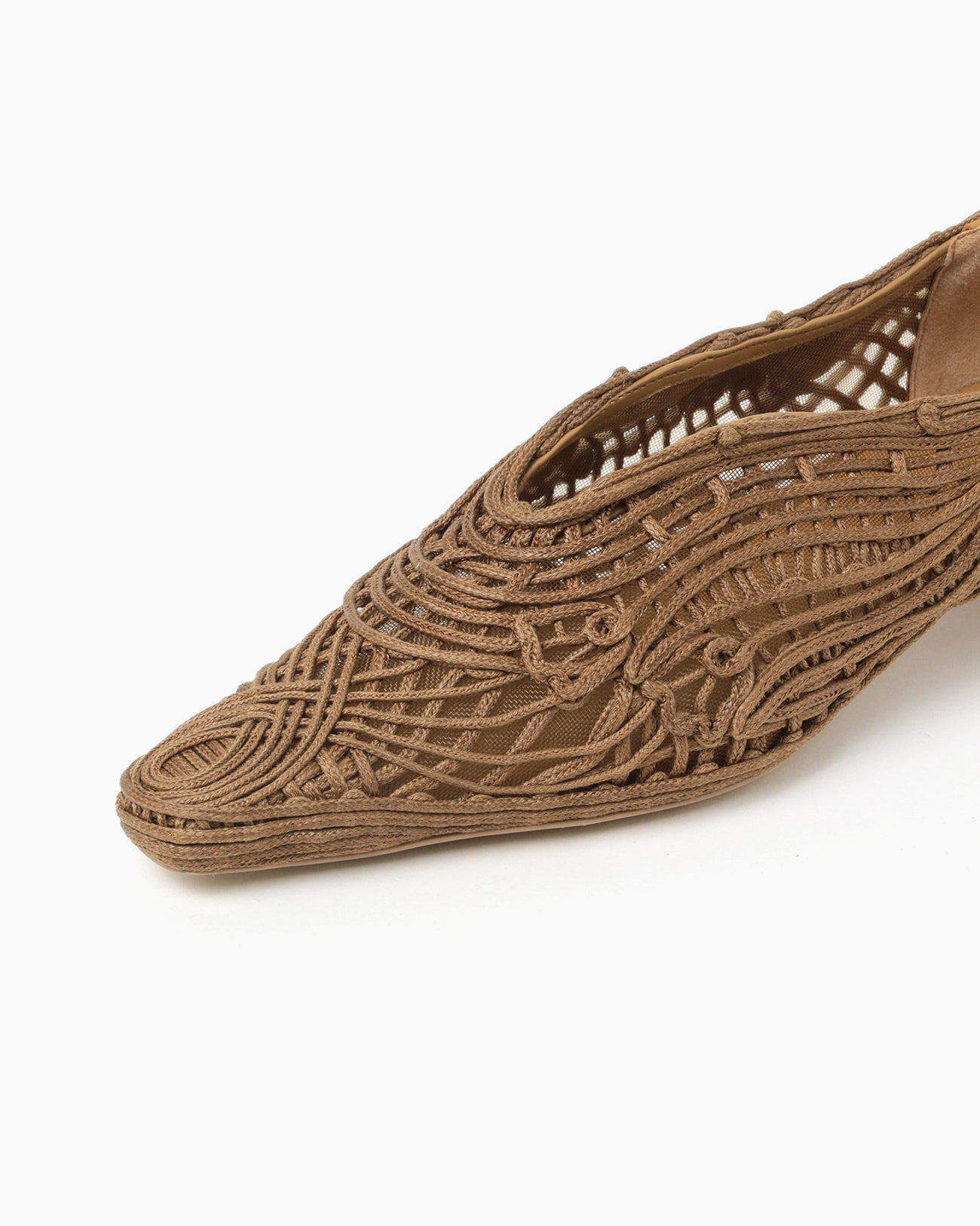 Cord Embroidery Egg Heel Pumps - brown