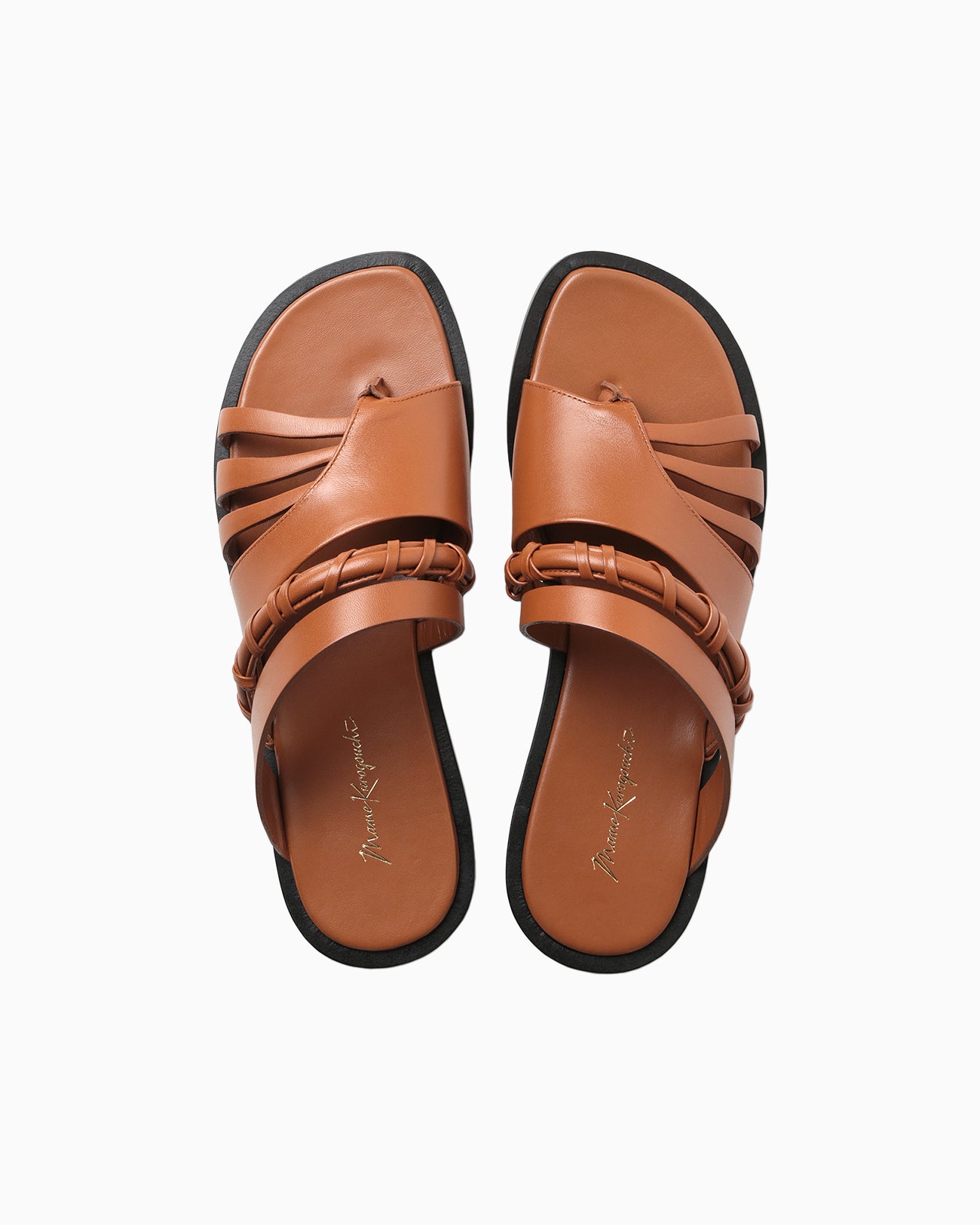 Plait Detailed Leather Sandals - brown