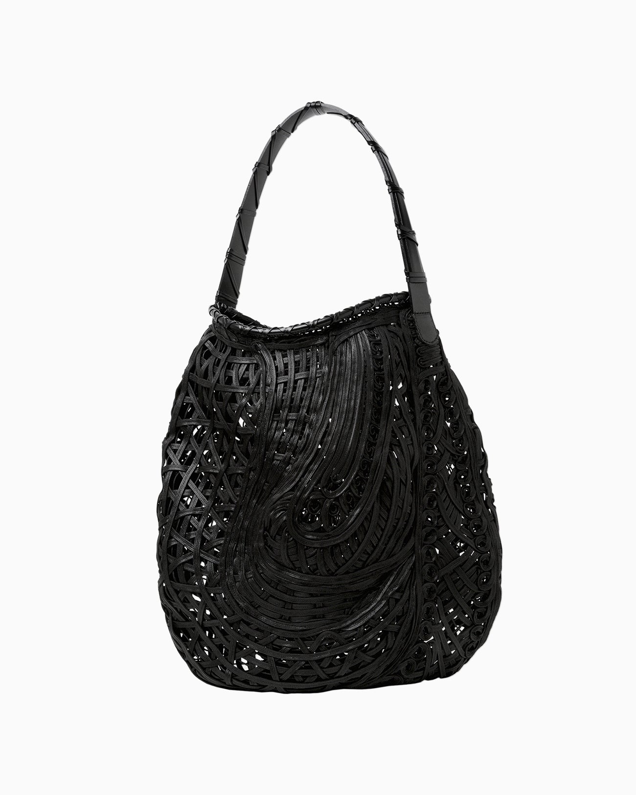 Cord Embroidery "Hanakago" Tote Bag - black