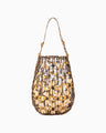 Bamboo Beaded Macrame Hand Bag - brown