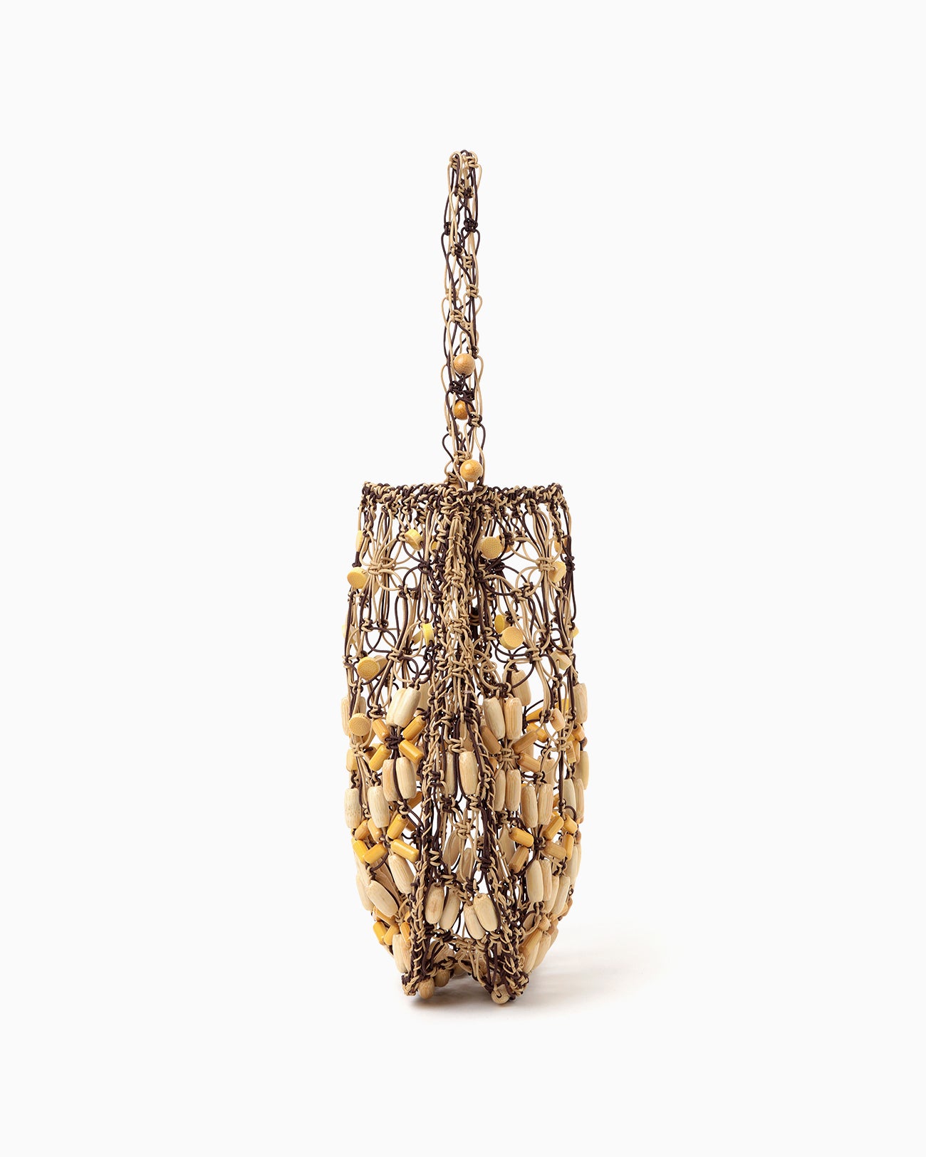 Bamboo Beaded Macrame Hand Bag - brown