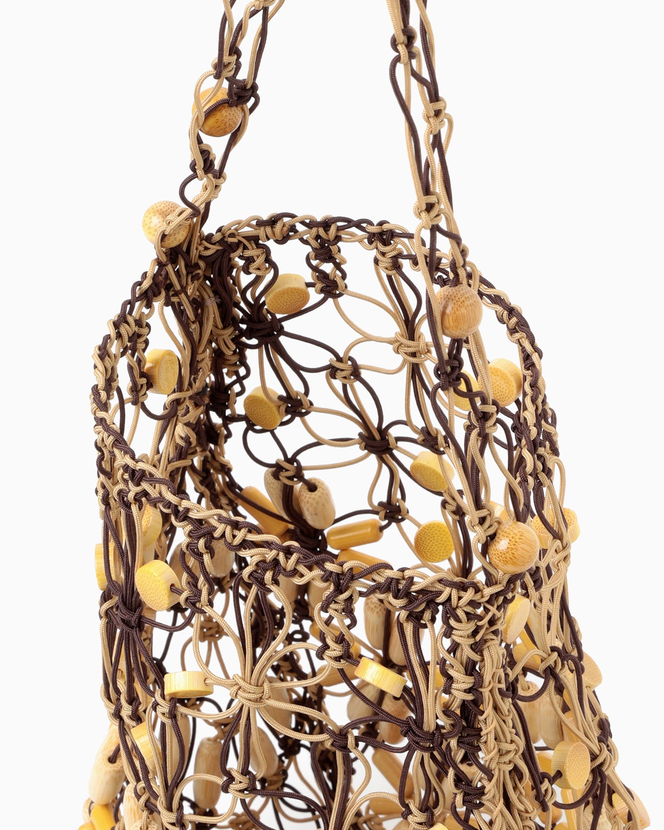 Bamboo Beaded Macrame Hand Bag - brown