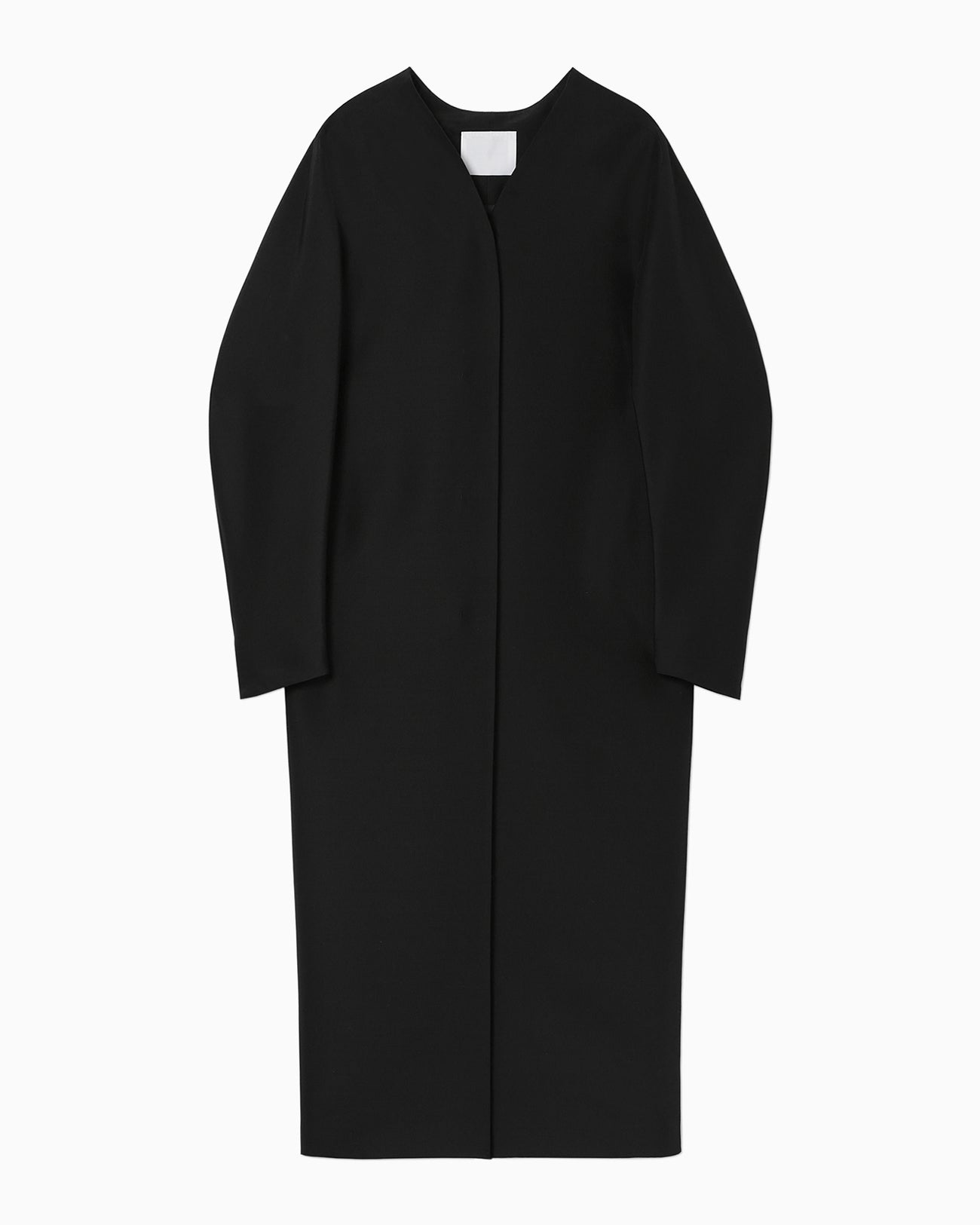 Silk Wool Double Cloth Cocoon Coat - black