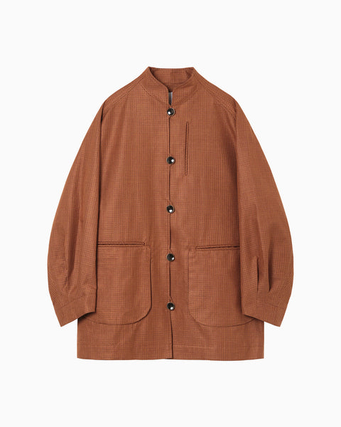 Geometric Silk Cotton Jacquard Coat - brown