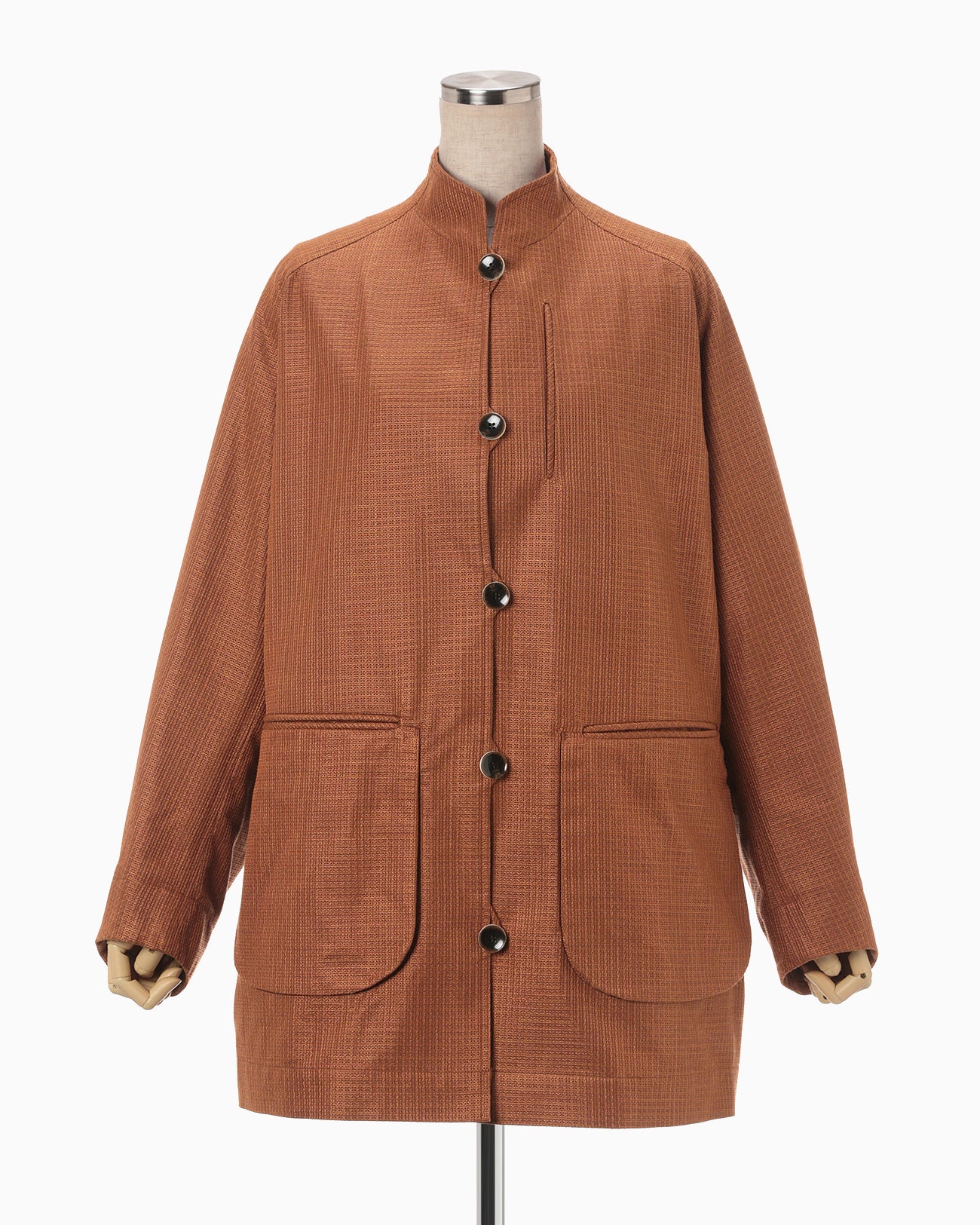 Geometric Silk Cotton Jacquard Coat - brown