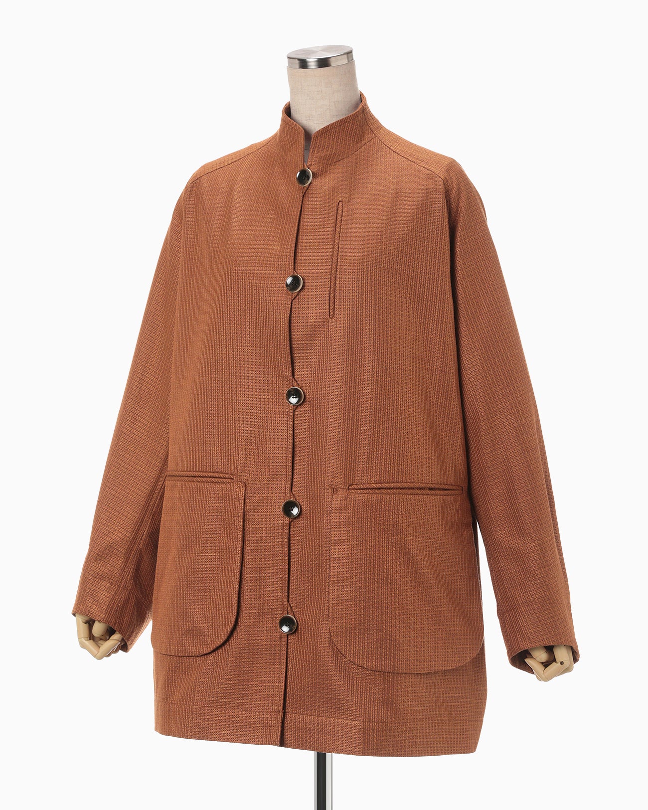 Geometric Silk Cotton Jacquard Coat - brown