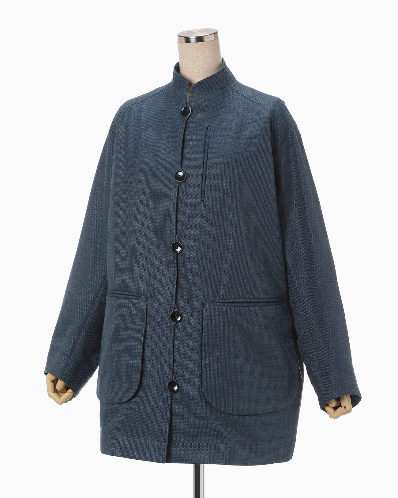 Geometric Silk Cotton Jacquard Coat - navy