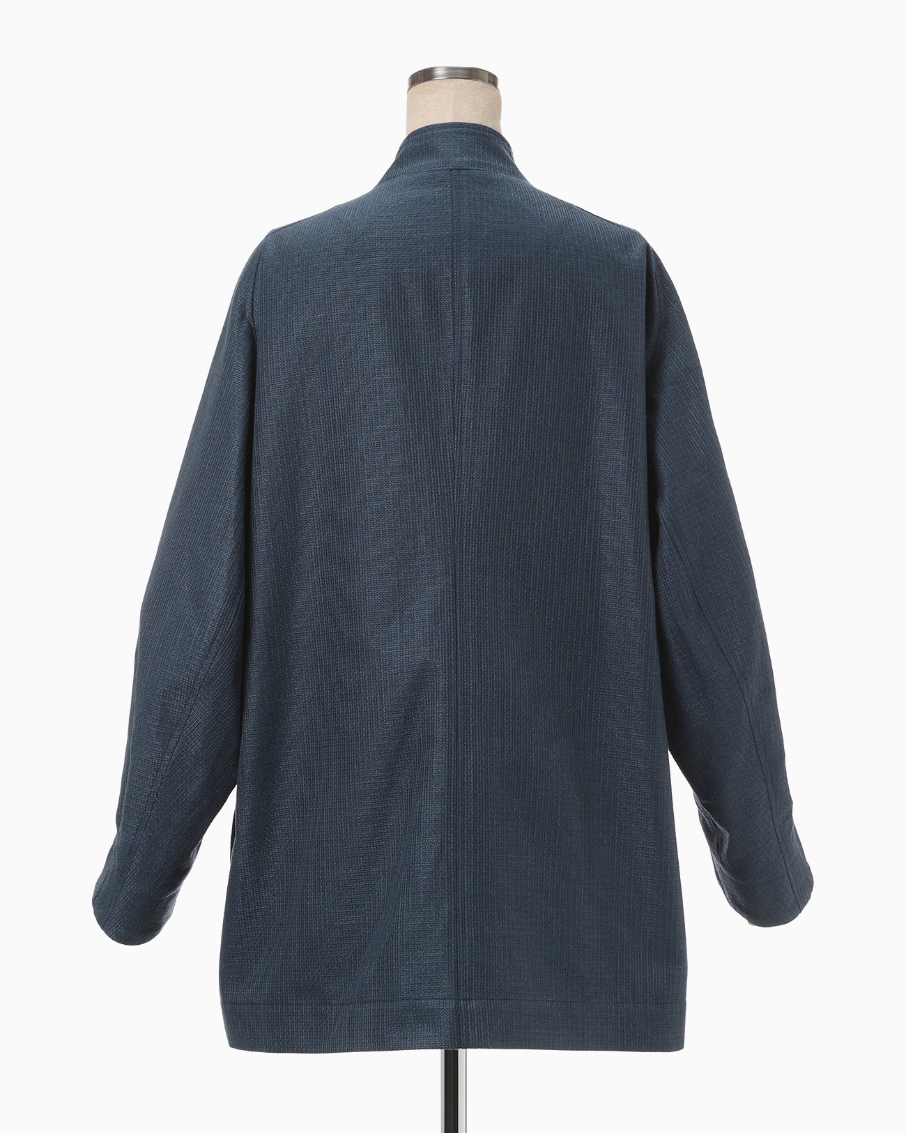 Geometric Silk Cotton Jacquard Coat - navy