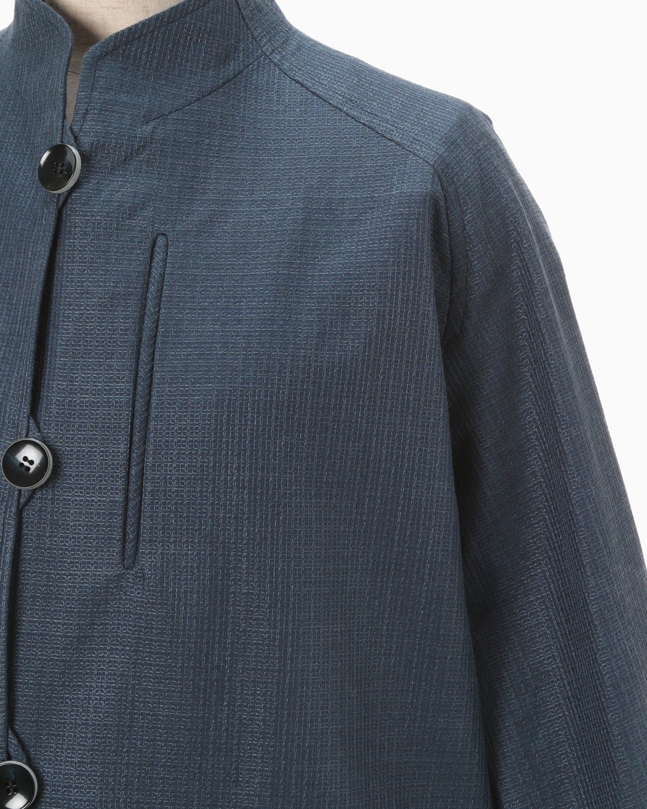 Geometric Silk Cotton Jacquard Coat - navy