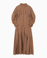 Linen Mix Ombre Check Flared Dress - brown