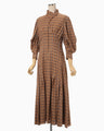 Linen Mix Ombre Check Flared Dress - brown
