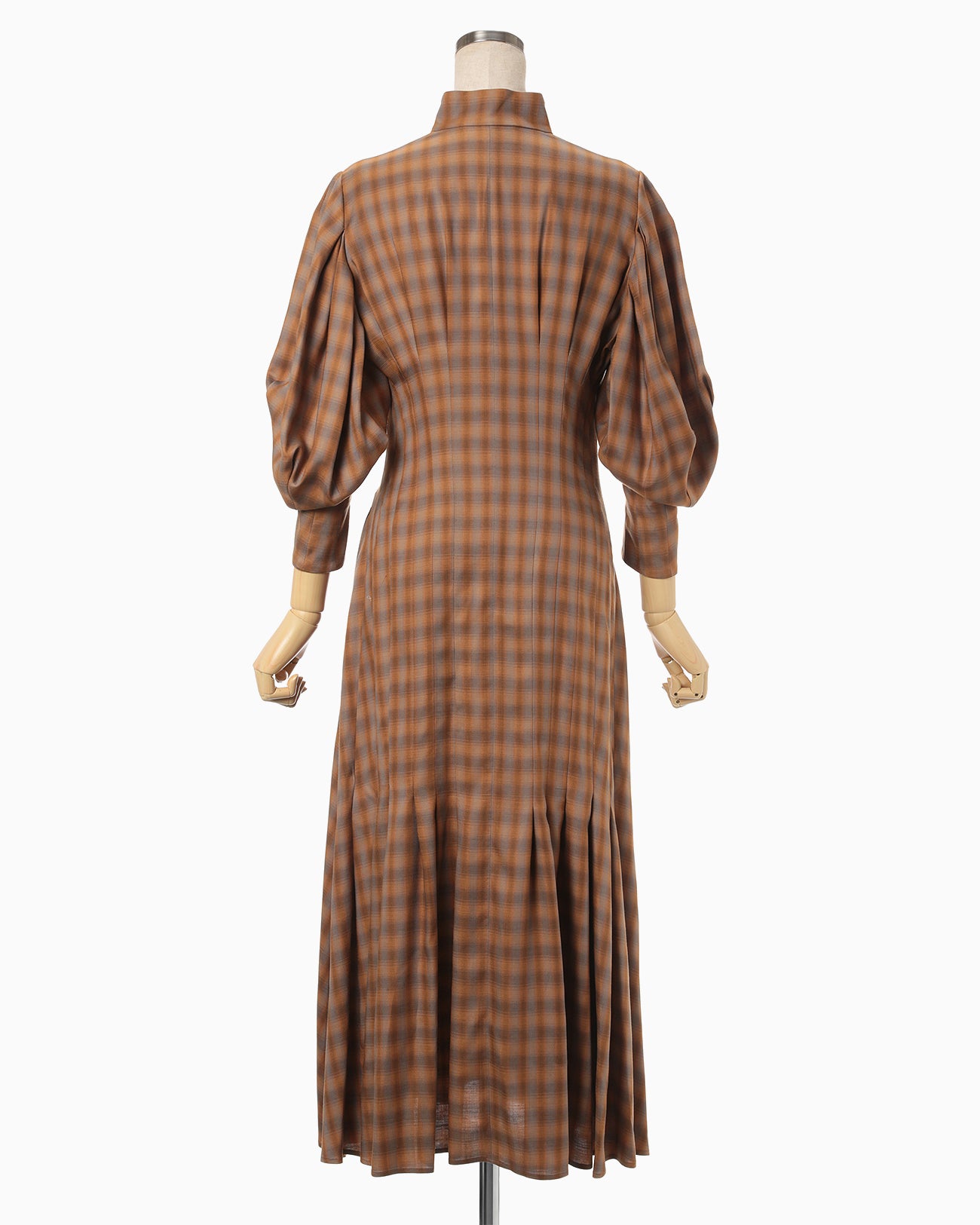 Linen Mix Ombre Check Flared Dress - brown
