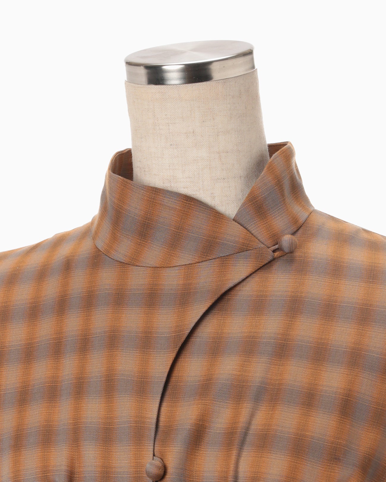 Linen Mix Ombre Check Flared Dress - brown