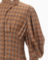 Linen Mix Ombre Check Flared Dress - brown