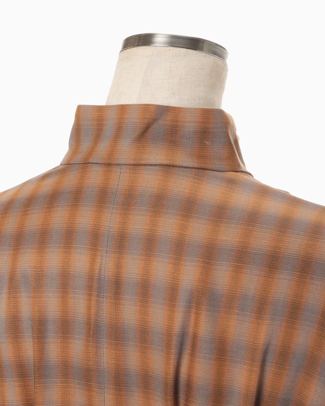 Linen Mix Ombre Check Flared Dress - brown