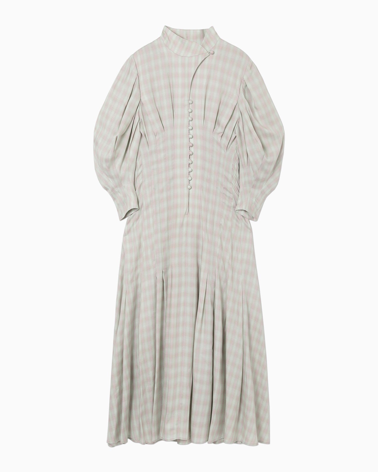 Linen Mix Ombre Check Flared Dress - mint green