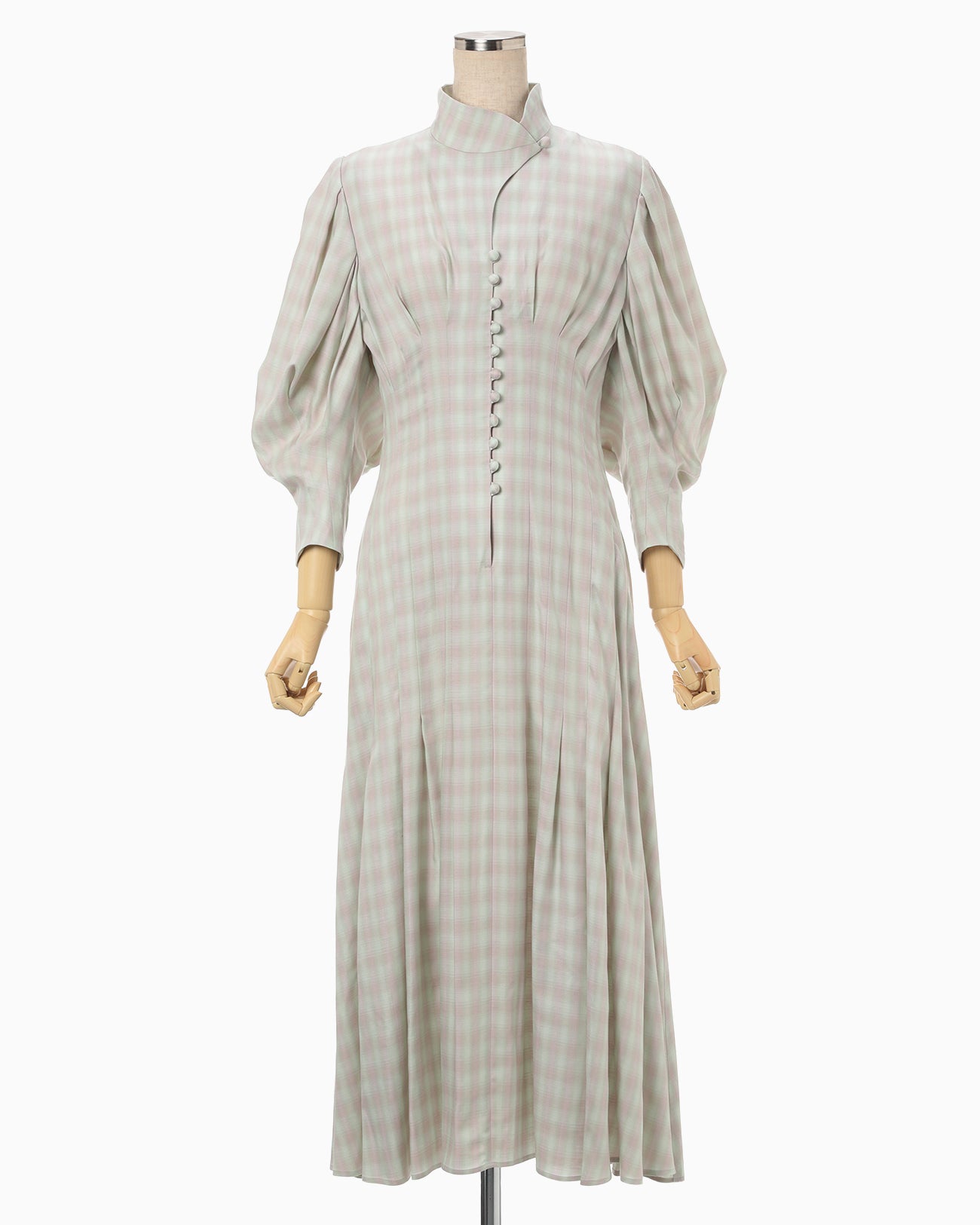 Linen Mix Ombre Check Flared Dress - mint green