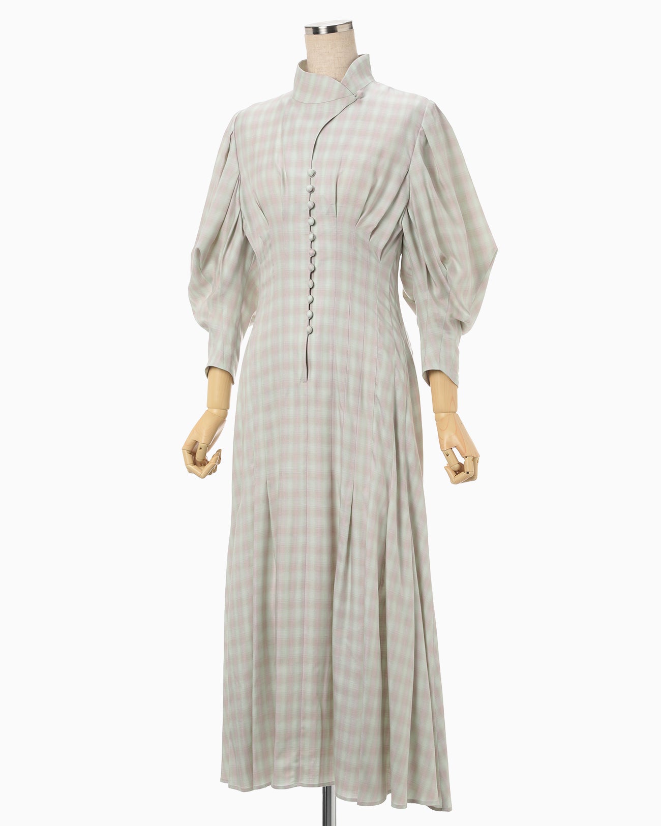 Linen Mix Ombre Check Flared Dress - mint green