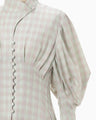 Linen Mix Ombre Check Flared Dress - mint green