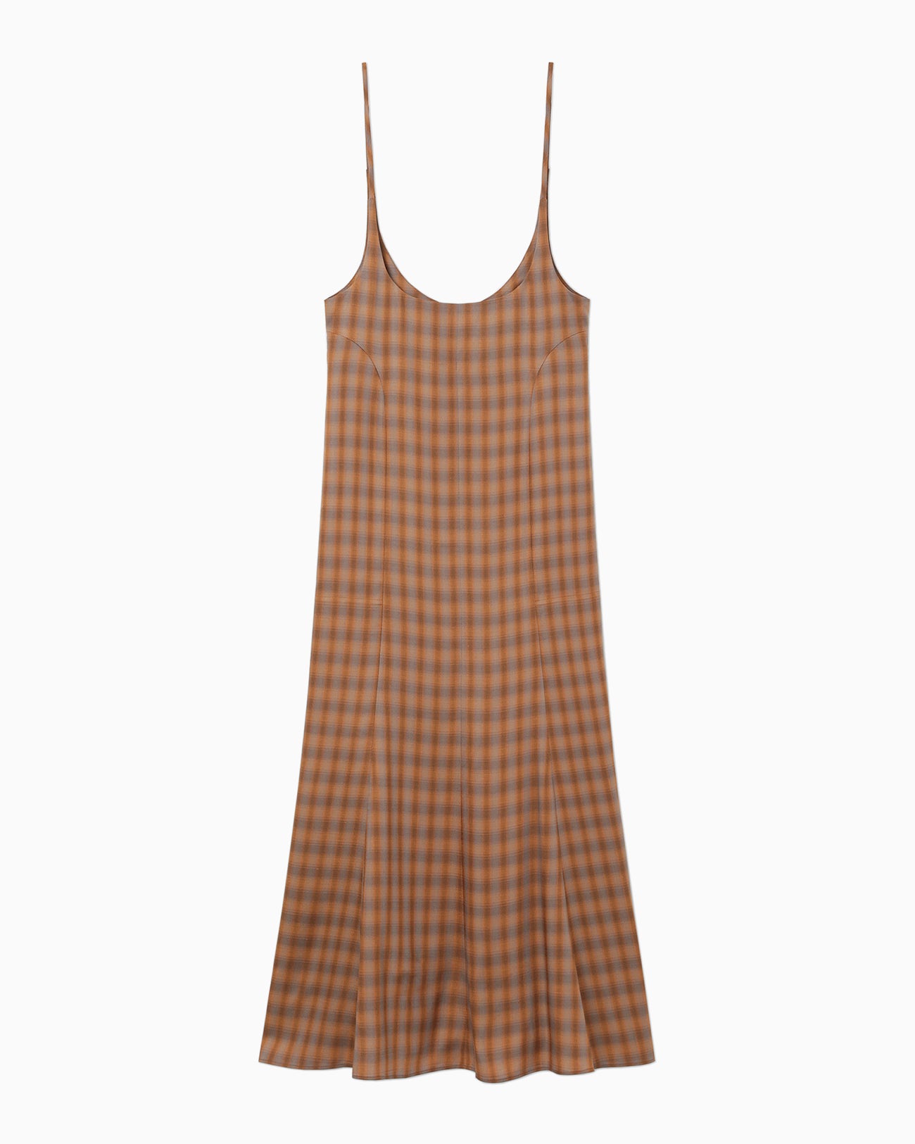 Linen Mix Ombre Check Camisole Dress - brown