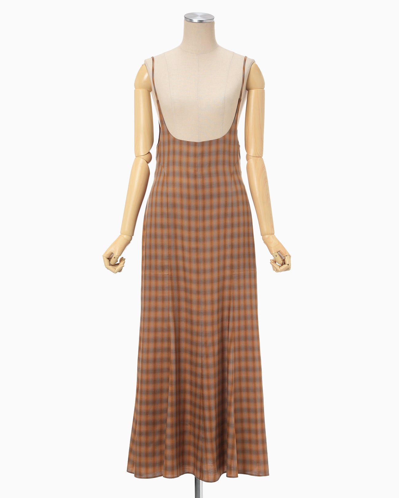 Linen Mix Ombre Check Camisole Dress - brown