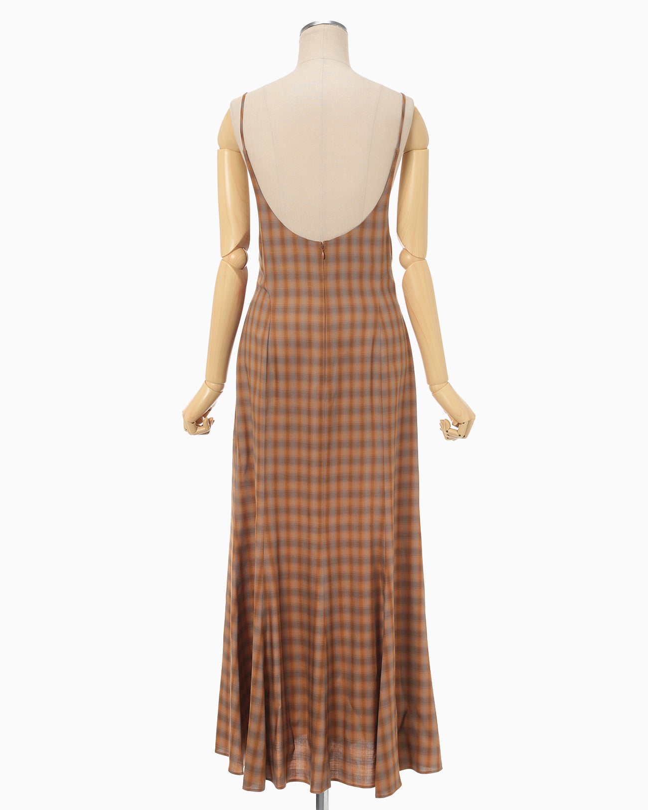 Linen Mix Ombre Check Camisole Dress - brown