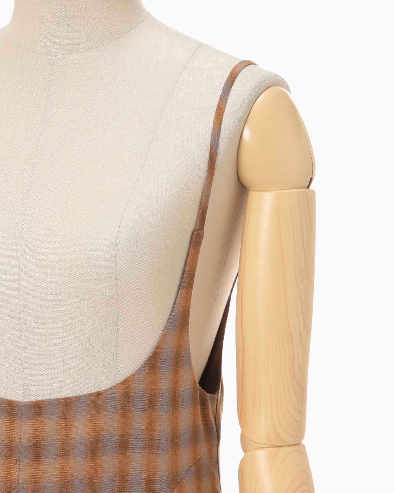 Linen Mix Ombre Check Camisole Dress - brown
