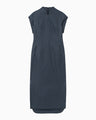Geometric Silk Cotton Jacquard Slit Dress - navy