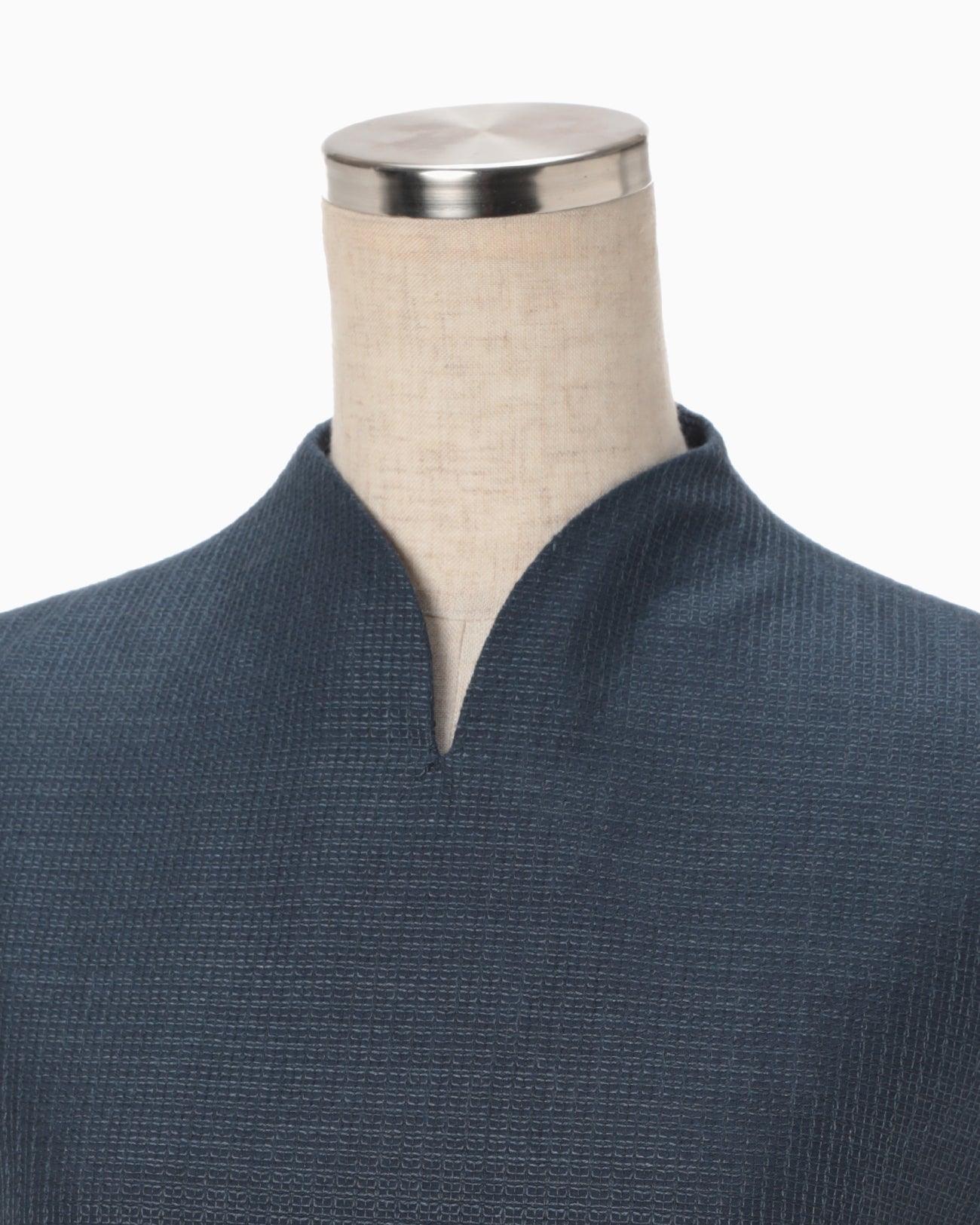 Geometric Silk Cotton Jacquard Slit Dress - navy