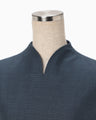 Geometric Silk Cotton Jacquard Slit Dress - navy