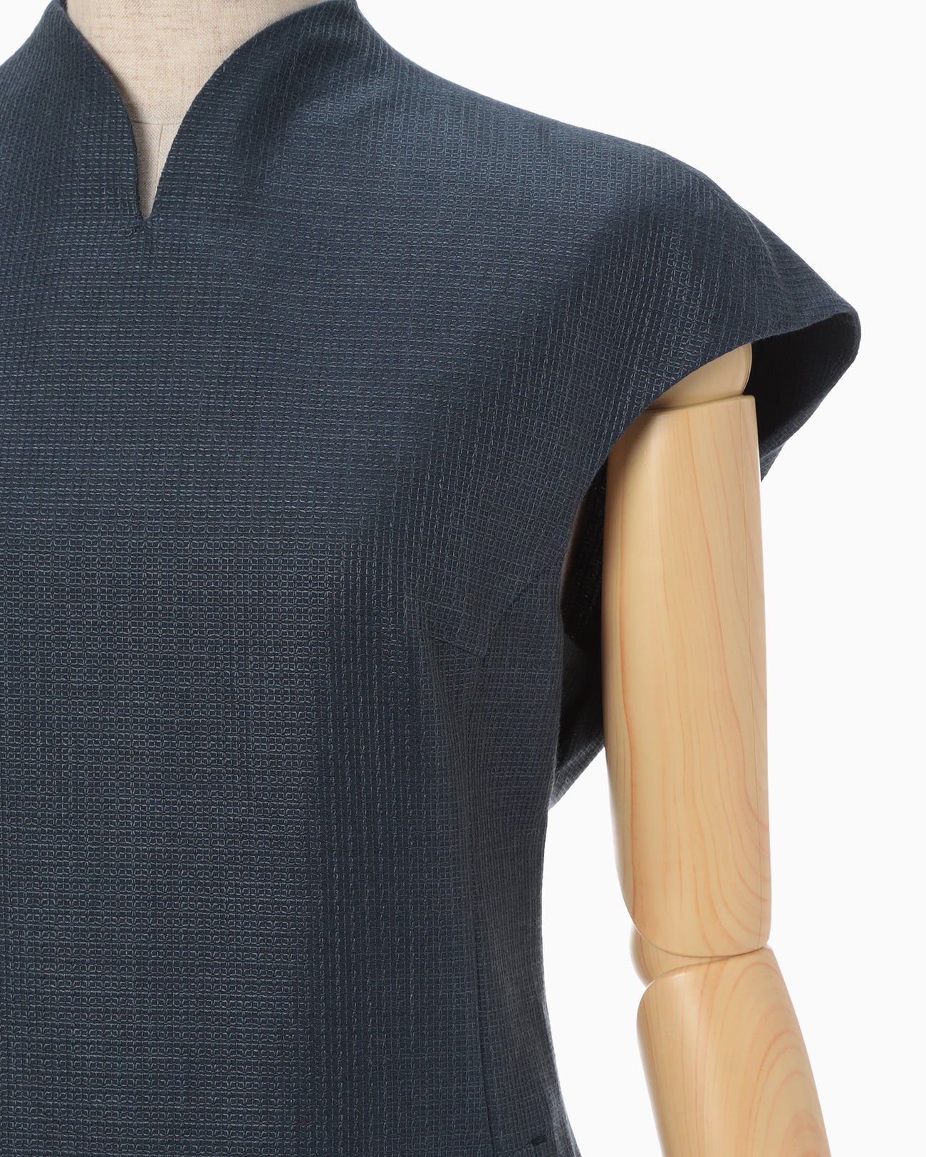 Geometric Silk Cotton Jacquard Slit Dress - navy