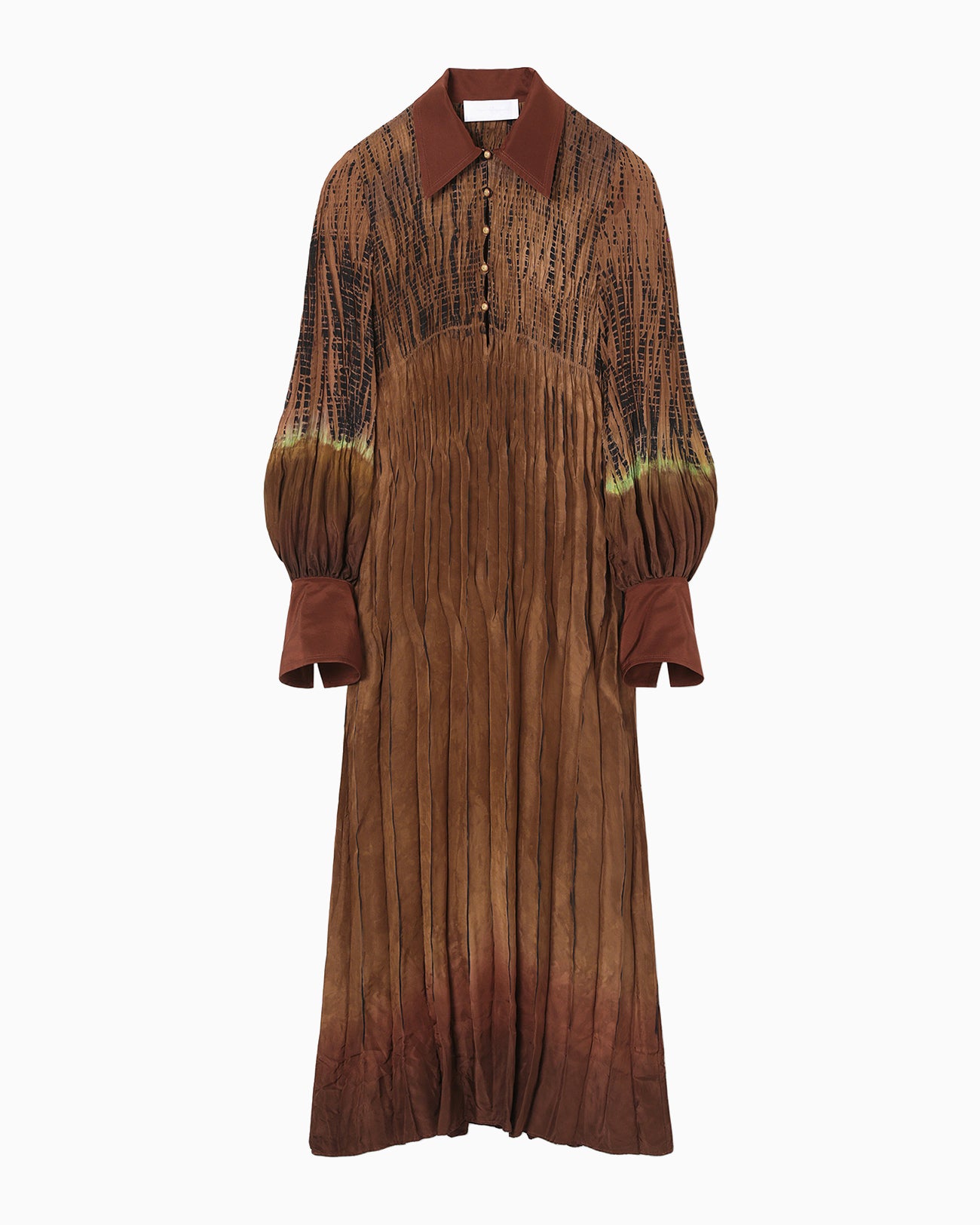 "Arimatsu Shibori" Ombre Dyed Silk Shirt Dress - brown