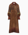 "Arimatsu Shibori" Ombre Dyed Silk Shirt Dress - brown