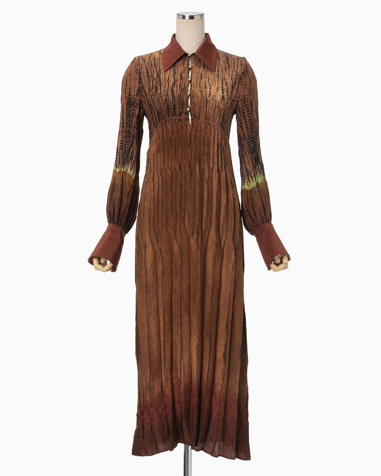 "Arimatsu Shibori" Ombre Dyed Silk Shirt Dress - brown