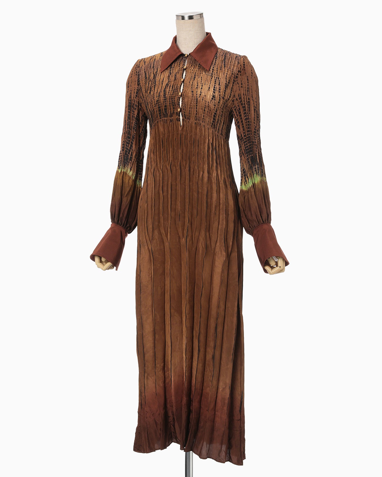"Arimatsu Shibori" Ombre Dyed Silk Shirt Dress - brown