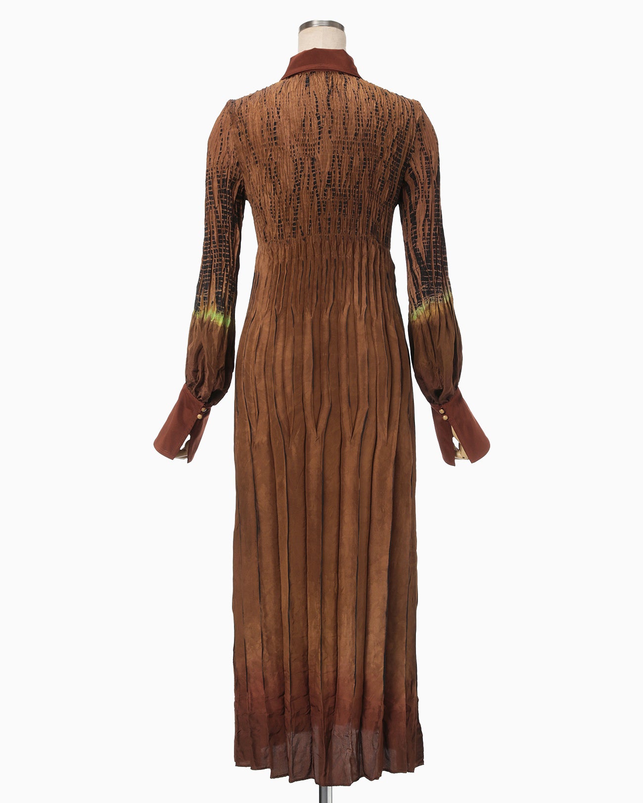 "Arimatsu Shibori" Ombre Dyed Silk Shirt Dress - brown