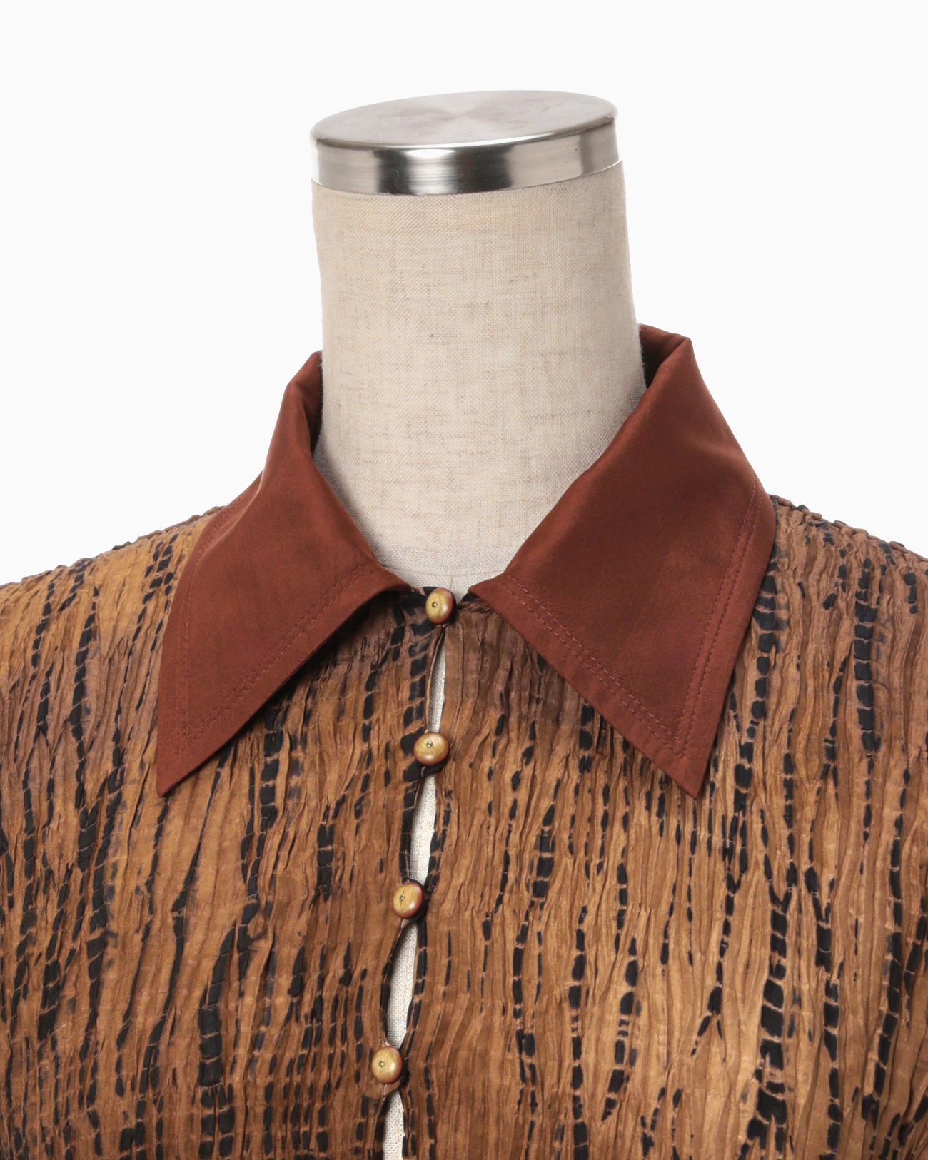 "Arimatsu Shibori" Ombre Dyed Silk Shirt Dress - brown