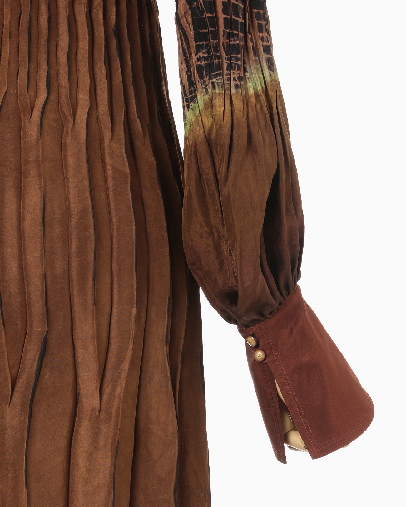 "Arimatsu Shibori" Ombre Dyed Silk Shirt Dress - brown