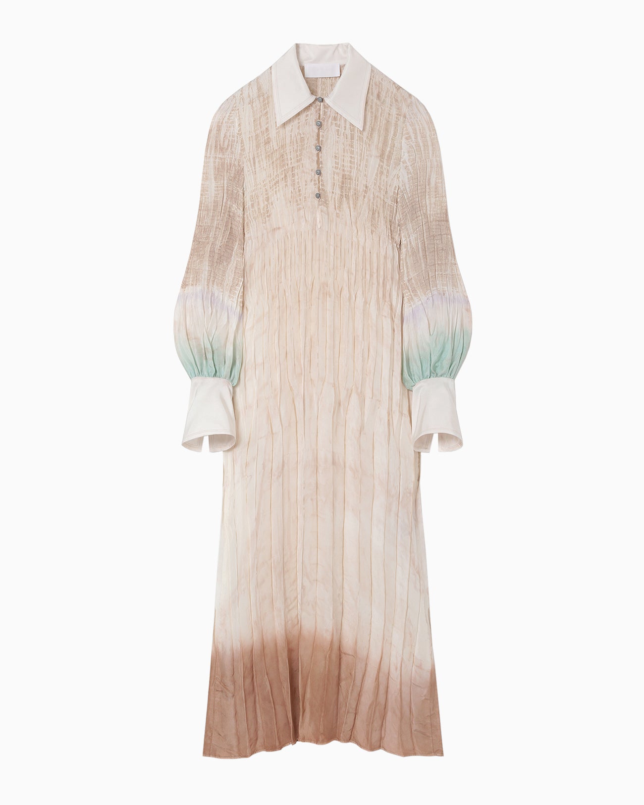 "Arimatsu Shibori" Ombre Dyed Silk Shirt Dress - white