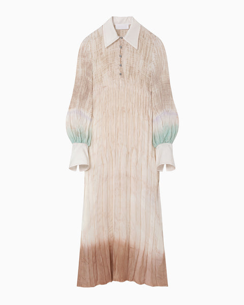 "Arimatsu Shibori" Ombre Dyed Silk Shirt Dress - white