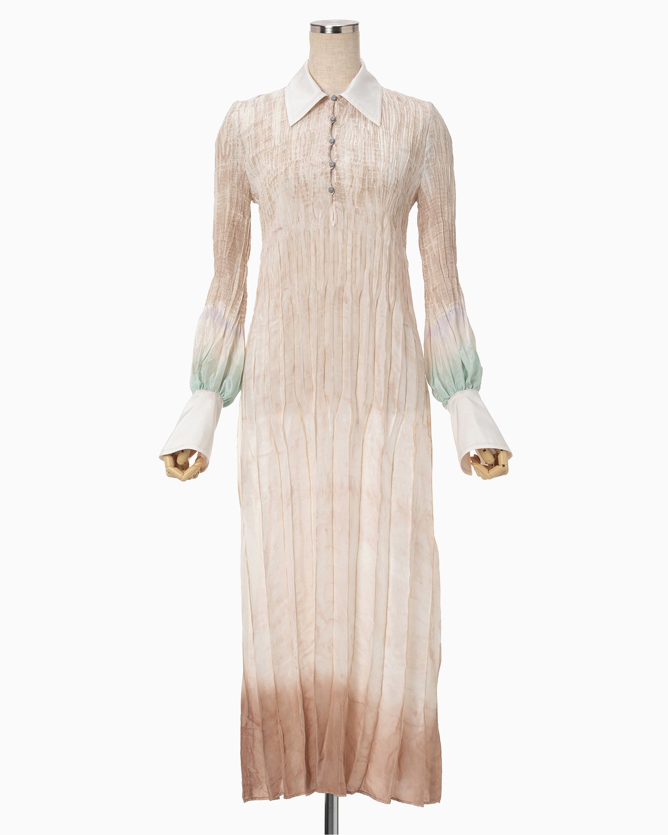 "Arimatsu Shibori" Ombre Dyed Silk Shirt Dress - white