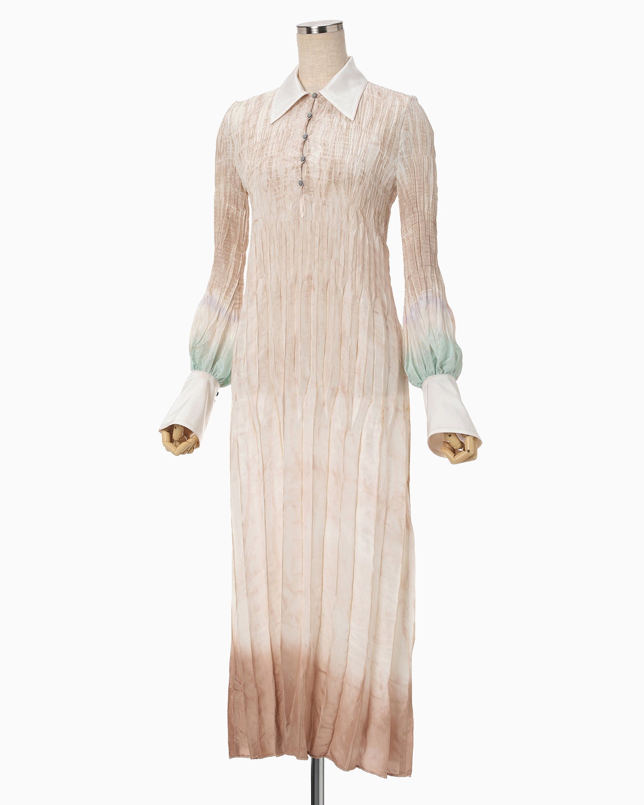 "Arimatsu Shibori" Ombre Dyed Silk Shirt Dress - white