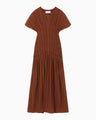 Stripe Shirring Jacquard Dress - brown